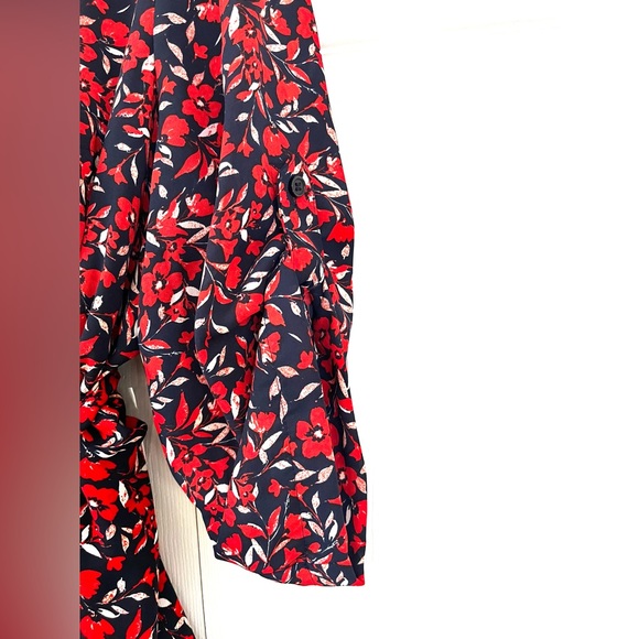 NY&Co Midi Dress w/ Red Floral Print on Navy, 3/4 Sleeve V-neck Belted sz L - Picture 6 of 12